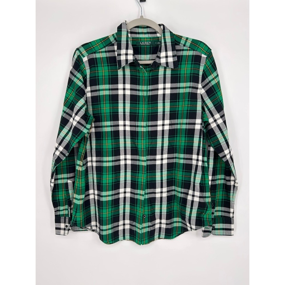 Lauren Ralph Lauren Womens Large Green Plaid Equestrian Preppy Classic Heritage